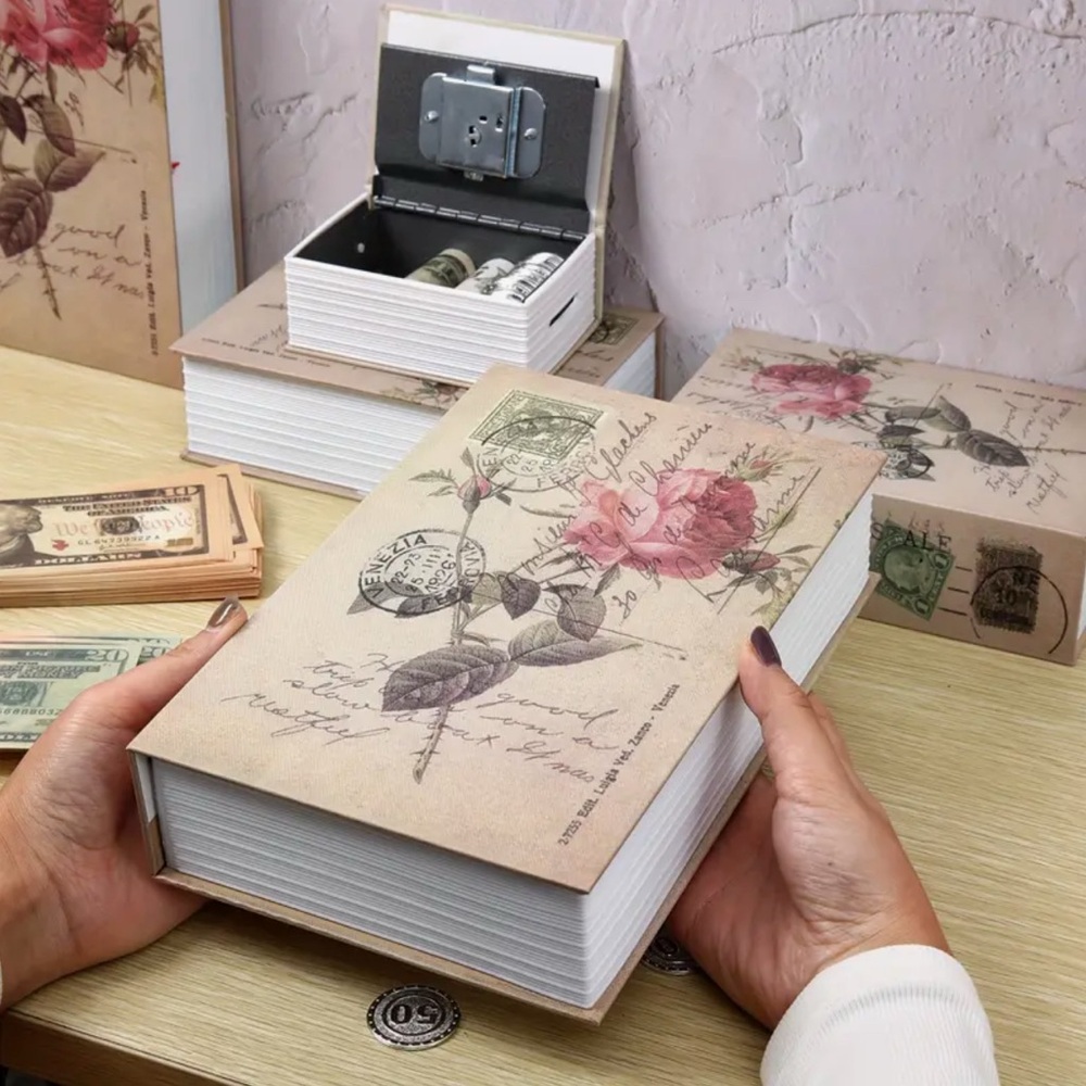 Rose 🌹Book Storage Box, English Dictionary Money Box Bank Safe With Key Lock 🔐